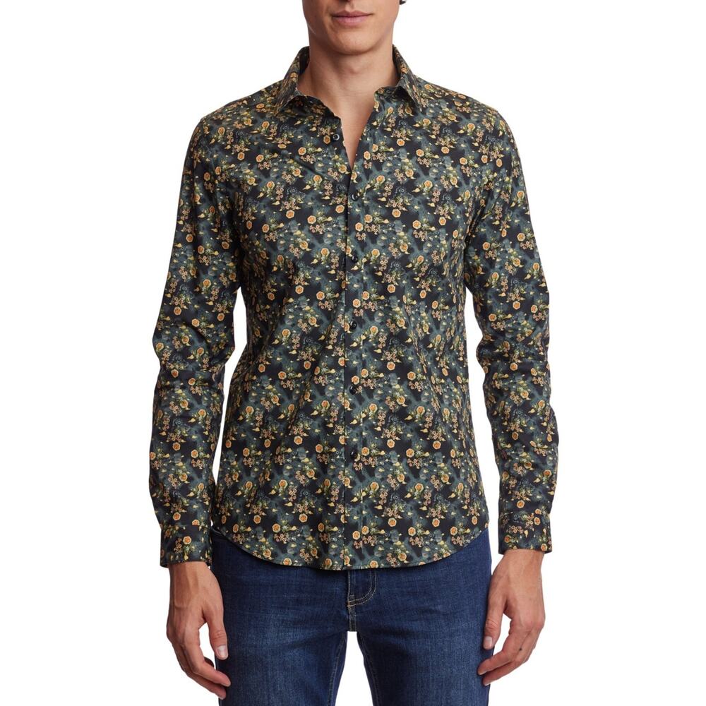 Paisley & Gray Men's Samuel Slim-Fit Floral Button-Down Shirt Garden night S $95 - Picture 2 of 7
